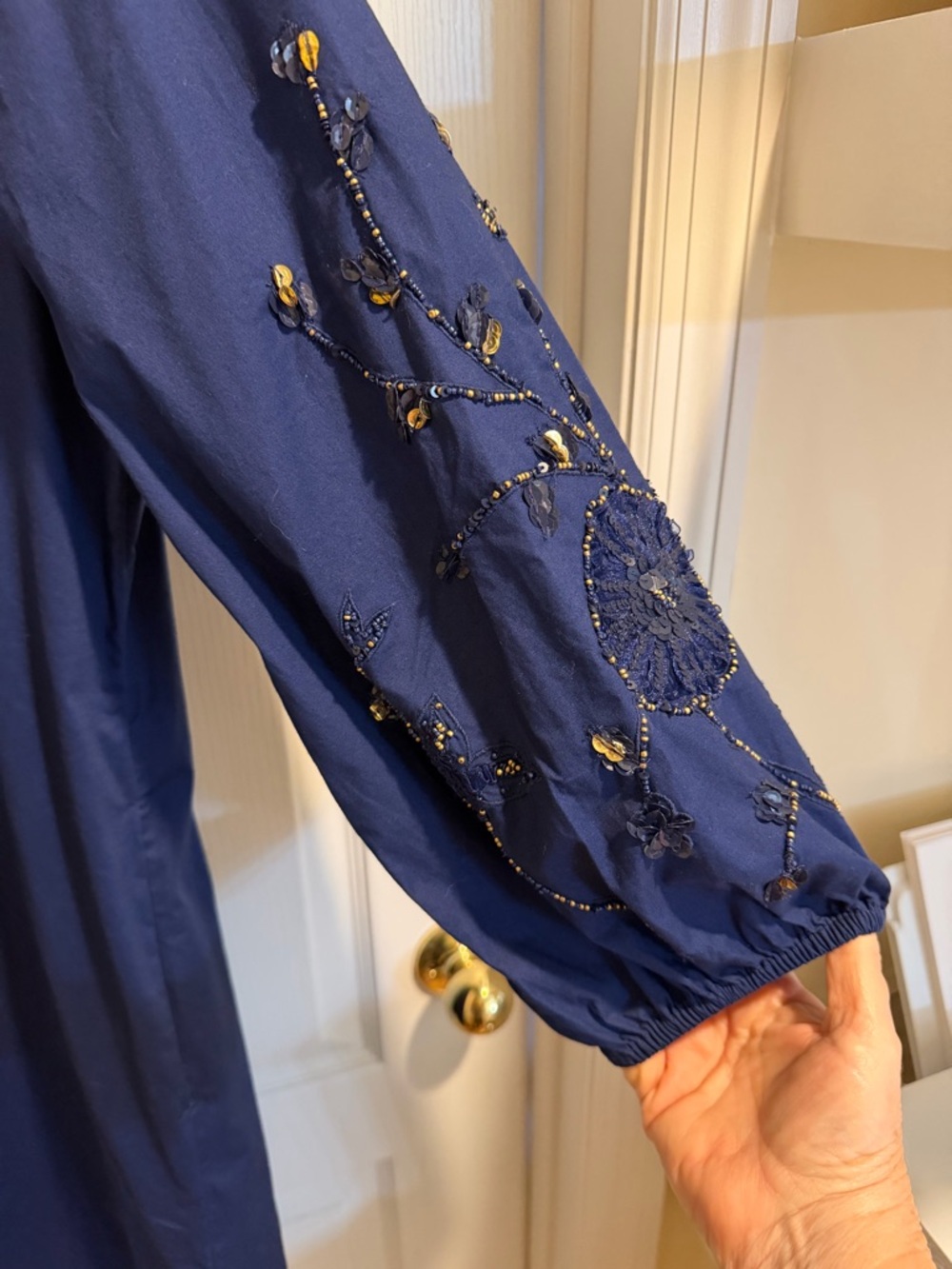 Chico's Navy Embroidered Sleeve Tunic Dress - Picture 4 of 6